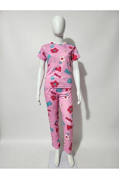 Ay طقم بيجامة بناتي بأكمام قصيرة من إنترلوك مضاد للتعرق