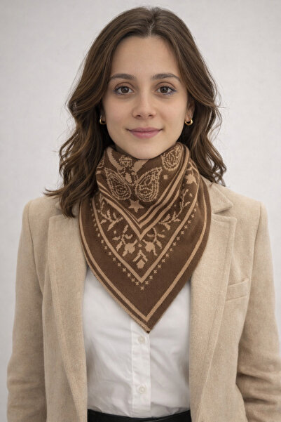 Sebir Moda Ethnic Patterned Double-Sided Knitwear Triangle Scarf