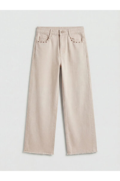 LC Waikiki Lcw Kids Beige Wideleg Studded Detail Girls' Jean Pants