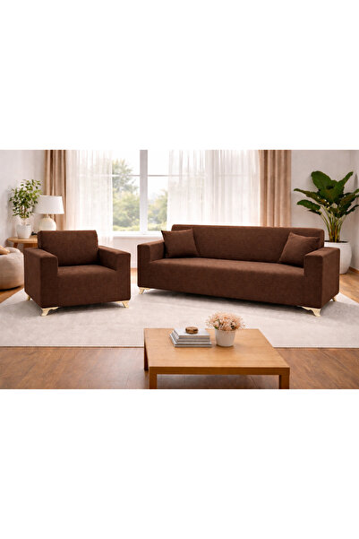 Akbal Home İtalyan Nubuk 3lü + Tek Kişilik Klasik Koltuk Örtüsü Lastikli Tüm ...