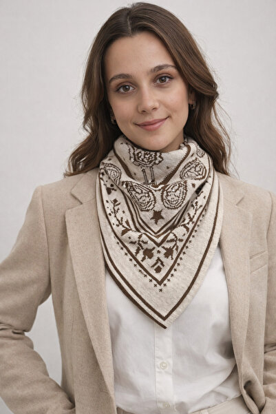 Sebir Moda Ethnic Patterned Double-Sided Knitwear Triangle Scarf