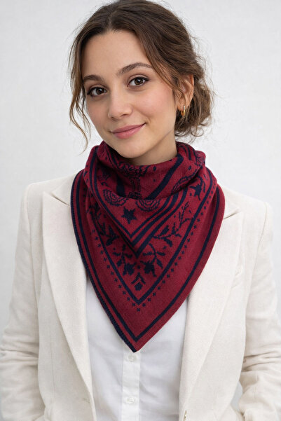 Sebir Moda Ethnic Patterned Double-Sided Knitwear Triangle Scarf