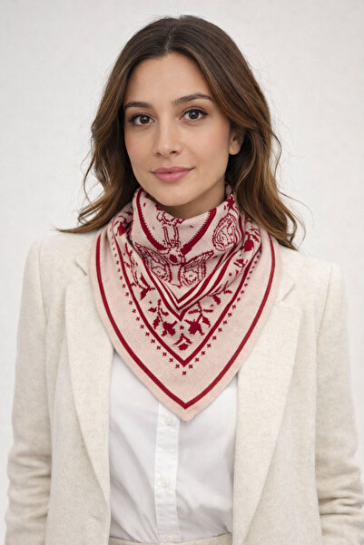 Sebir Moda Ethnic Patterned Double-Sided Knitwear Triangle Scarf