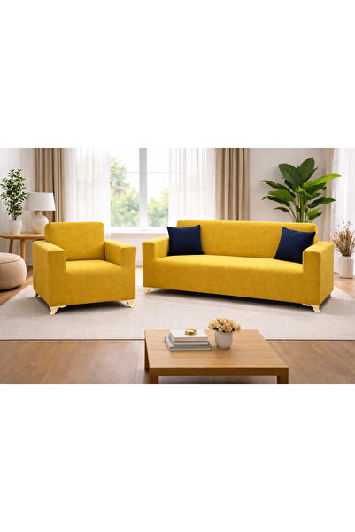 Akbal Home İtalyan Nubuk 3lü + Tek Kişilik Klasik Koltuk Örtüsü Lastikli Tüm ...