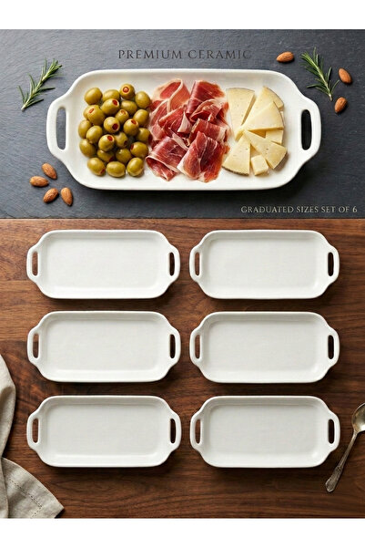 Elora Best Premium Seramik 6 Parça Kulplu Sunum ve Şarküteri Tabağı Seti -Tav...