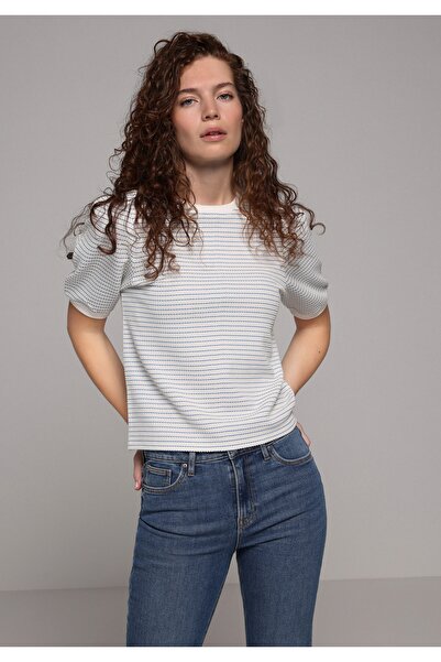 Colin's Slim Fit Round Neck Striped Women's Blue Short Sleeve T-Shirt