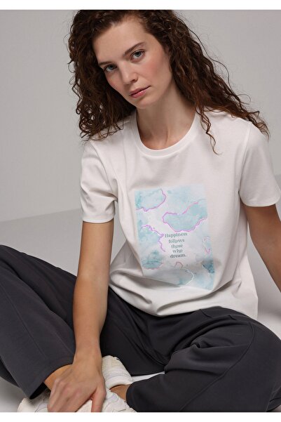 Colin's Regular Fit Round Neck Printed Women's White Short Sleeve T-Shirt
