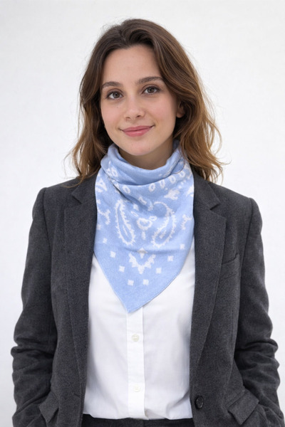 Sebir Moda Patterned Double-Sided Knitwear Triangle Scarf