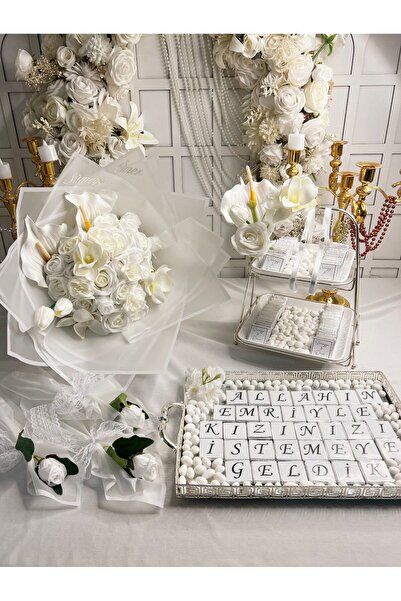 m ticaret Aranjman Beyaz Gelin Çiçeği Stant Bohça Çikolatası 60 ve İsteme Çik...