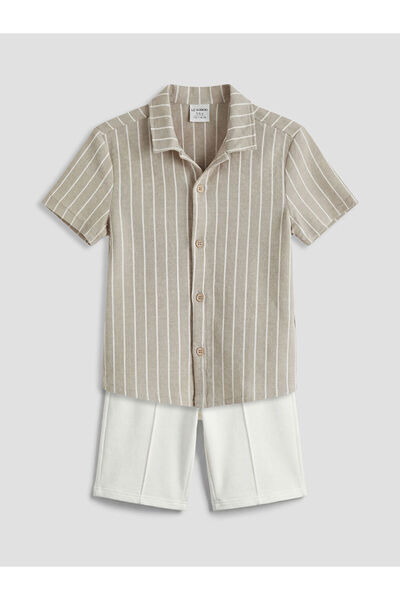 LC Waikiki Πουκάμισο και σορτς για αγόρια σε μπεζ χρώμα με ρίγες από το κατάσ...