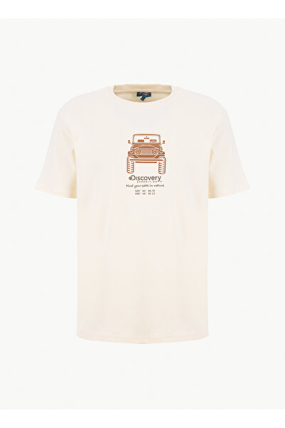 Discovery Expedition D6SM-TST3763 Kırık Beyaz Bisiklet Yaka Relaxed Baskılı E...