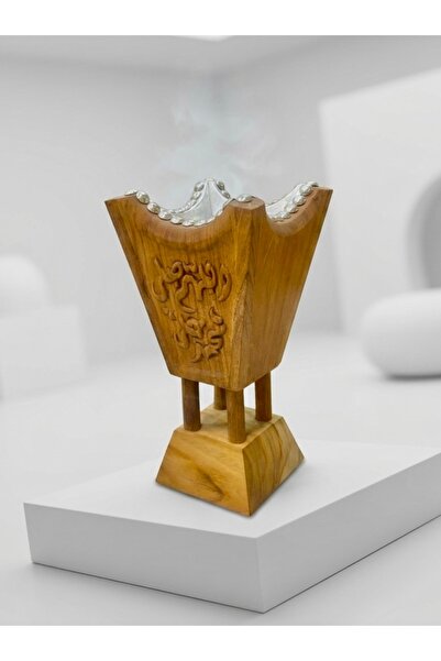 HomeNew Luxury "Teak" wood incense burner with hand carving (height C25)