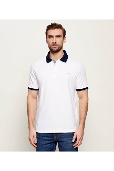 PAUL&SHARK Men's Button Closure Short Sleeve 100% Cotton White Polo Neck T-Sh...