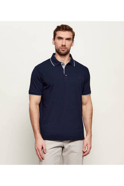 PAUL&SHARK Men's Button Closure Short Sleeve 100% Cotton Blue Polo Collar T-S...