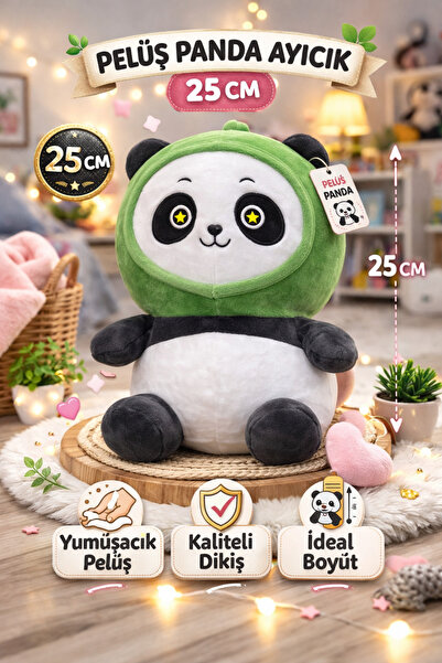 TRUST STORE Peluş Panda Ayıcık 25 CM Kapüşonlu Sevimli Panda Oyuncak YEŞİL