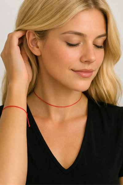 Crystal Atelier Adjustable Red String Necklace Choker and Bracelet Set