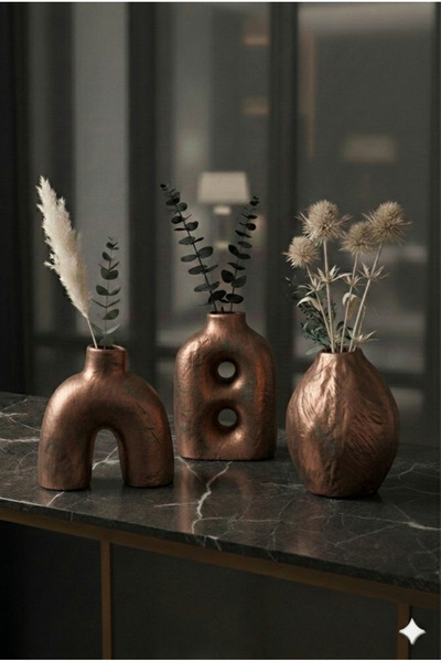 muffag Set de texturat vaze din ipsos, de culoare cupru, de dimensiuni mari, ...