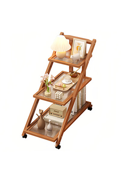 Generic 3-Tiered Movable Side Table with Wheels and a Foldable Storage Cart