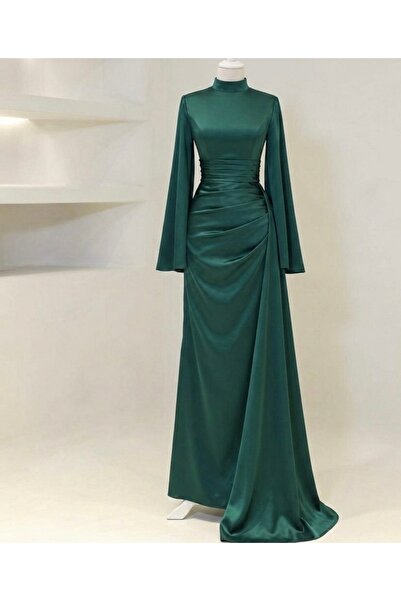 modasusev Aura Özel Tasarım Drapeli Kuyruklu Tesettür Abiye Elbise