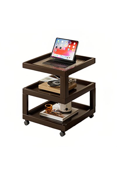 Generic 3-Tier Rolling Side Table with Tempered Glass Shelves