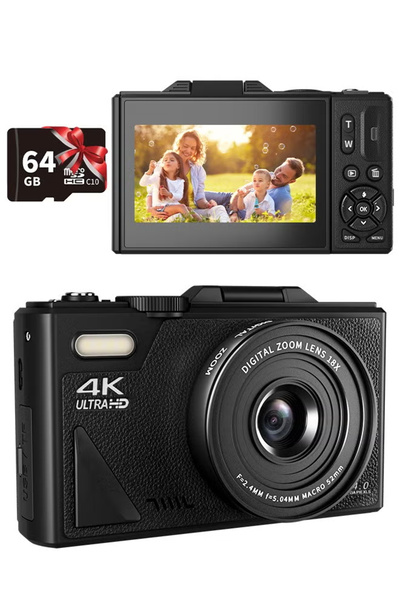 ZONBON كاميرا رقمية بدقة 4K، كاميرا رقمية بدقة 64 ميجابكسل مع تقريب رقمي 18x،...