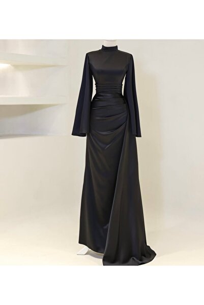 modasusev Aura Özel Tasarım Drapeli Kuyruklu Tesettür Abiye Elbise