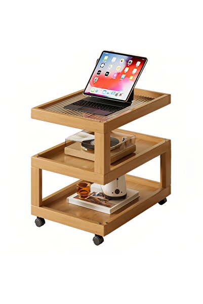 Generic 3-Tier Rolling Side Table with Tempered Glass Shelves