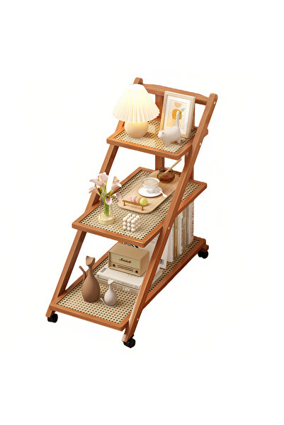 Generic 3-Tiered Movable Side Table with Wheels and a Foldable Storage Cart