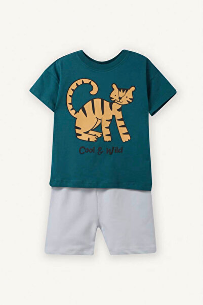DeFacto Animal Patterned Green Baby Boy Top and Bottom Set G8114A5/Gn146