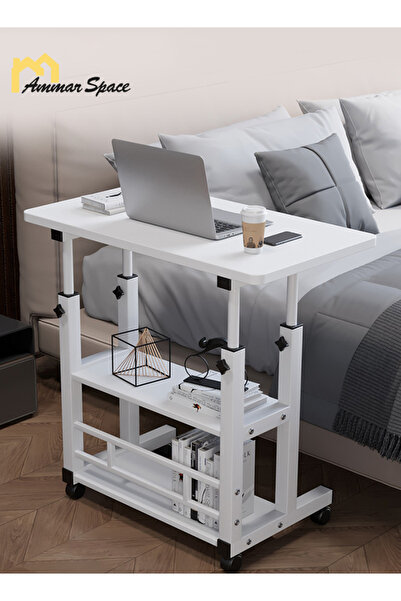 Ammar Space Height Adjustable Laptop Table with Shelf, Portable Small Compute...