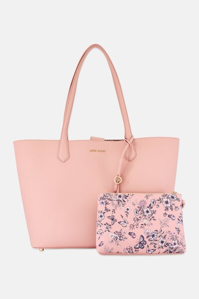 Anne Klein حقيبة تعليقة نسائية بشعار ماركة مع جيب، لون وردي