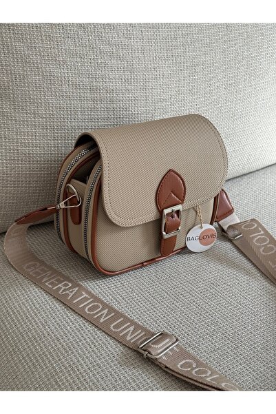 BAGLOVİS Multi-Pocket Adjustable Strap Lakos Leather Women's Cross Shoulder B...