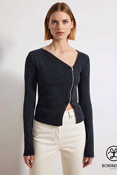 BENERLY Women's Stylish Blouse Long Sleeve Fitted Fit Zippered Stretchy Faded...