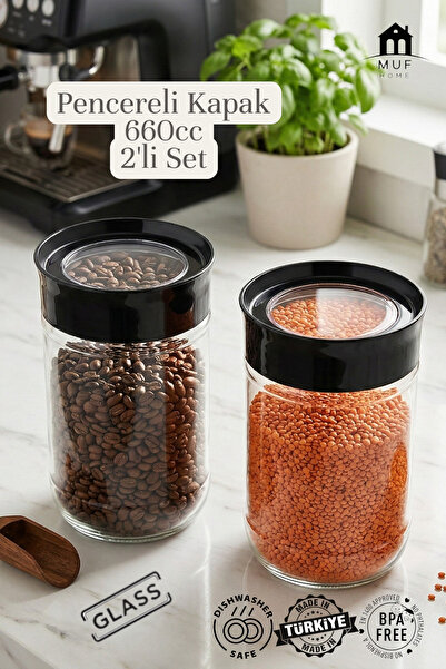 MUF HOME Set of 2 Glass Jars with Top Window in Drawer, Practical Storage Con...