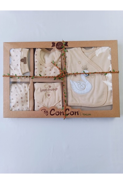 CONCON Unisex Organik Pamuklu 8’li Yenidoğan Lüks Zıbın Seti - Nakışlı Hastan...