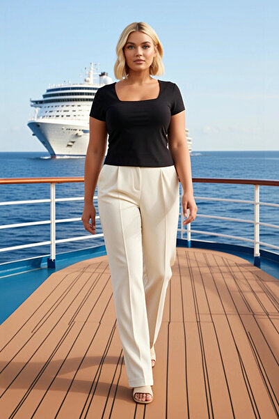 BENERLY بلوزة نسائية كبيرة الحجم بياقة مربعة وأكمام قصيرة محبوكة من القطن الم...