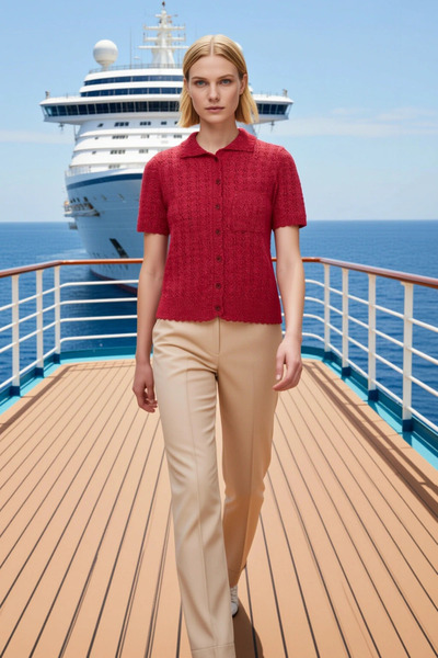 BENERLY Women's Blouse Knitwear Polo Collar Short Sleeve Plain Pattern Regula...