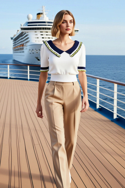 BENERLY Women's Blouse Knitwear V-Neck Balloon Short Sleeve Cropped Length Co...