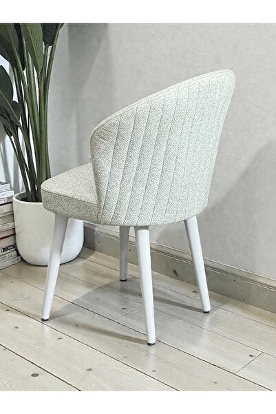 Buketim Mobilya Mozaik Bukle Kumaş Beyaz Ahşap Ayaklı Modern Yemek Odası Mutf...