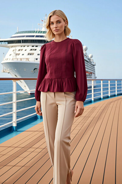 BENERLY Γυναικεία μπλούζα με φούστα, λαιμόκοψη ποδηλάτου, μακριά μανίκια, ελα...