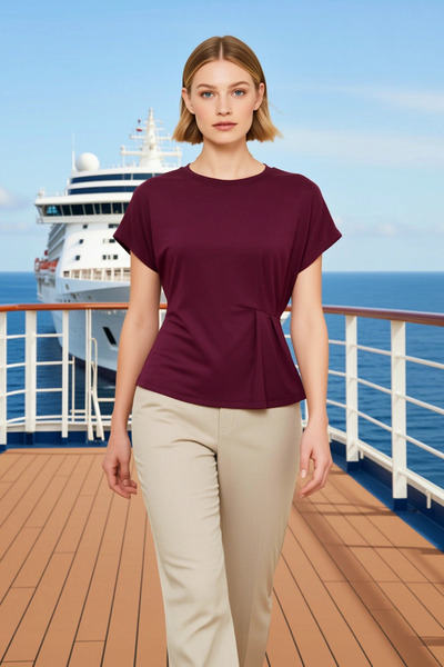 BENERLY Дамска тениска с лодка деколте, къс ръкав, свободна кройка, удобна кр...