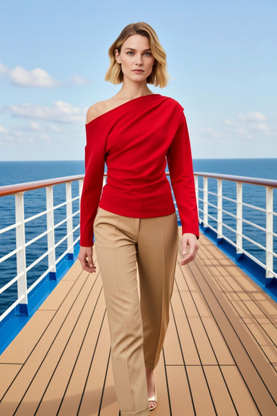 BENERLY Women's Blouse Asymmetrical Collar Long Sleeve Knitted Scuba Crepe Fa...