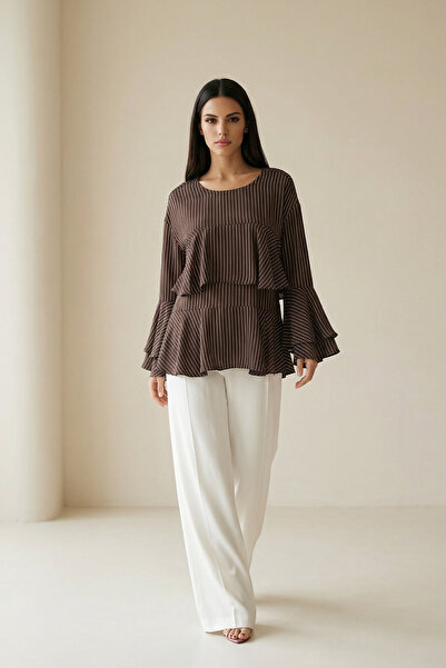 Setre Горчив кафеен ръкав и лека набрана блуза на райета