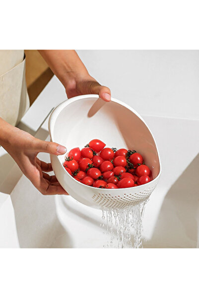 Choice5 مصفاة أرز بيضاء فاخرة (1/3 قطع) - وعاء تصفية، وعاء فواكه، سلة غسيل بمقبض