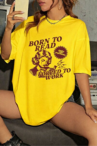 Elvino Born to Read Printed Women's Oversized Crew Neck Tshirt