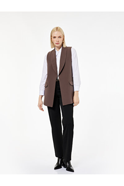 Koton Double-Breasted Sleeveless Long Blazer Vest with Pocket Detail