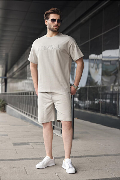 Madmext Painted Gray Men's Shorts T-Shirt Set E7347