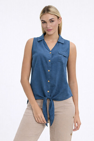 Heaven Ephesus Shirt-Front Tie-Detail Sleeveless Shirt-1510