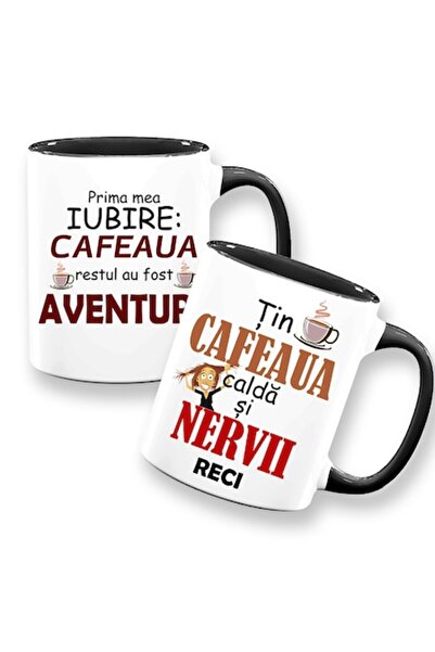 OEM Set de 2 căni cu mesajul: „Păstrează cafeaua caldă și nervii calmi”