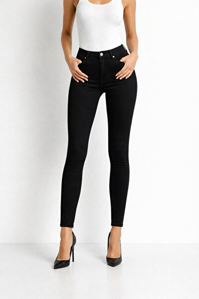 TRUEJNS Noir Premium Women's Black High Waist Stretch Fabric Narrow Leg Skinn...